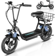 Caroma Peak 819W Foldable Electric Scooter with Seat, 14" Fat Tire Adult Scooter, up to 25 Miles & 20MPH, Commuting with Basket & Shock Absorbing