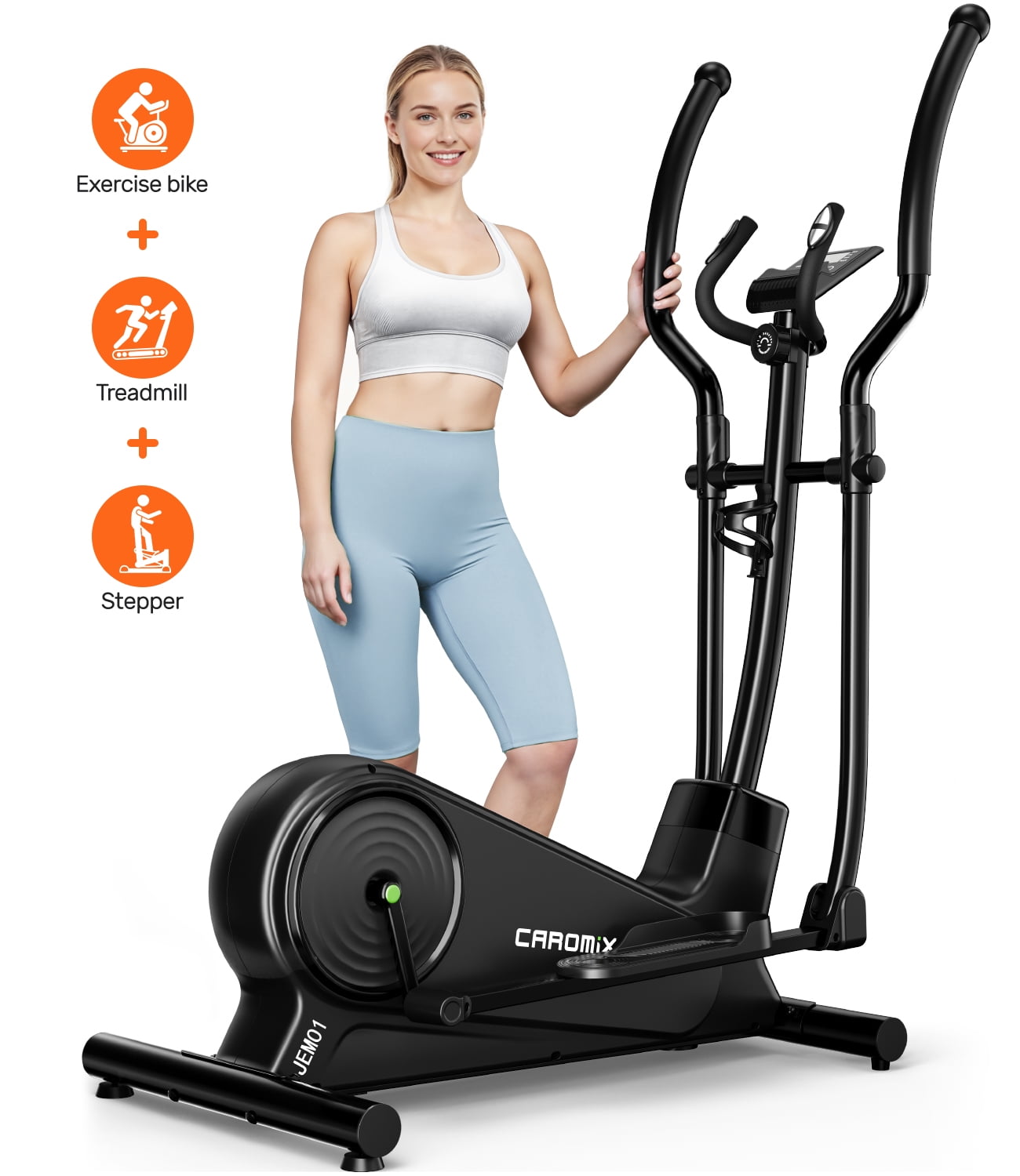 Caromix Elliptical Machine with Magnetic Resistance, Elliptical Exercise Machine for Home with LCD Monitor and Hyper-Quiet Magnetic Driving System, 300LBS Loading Capacity