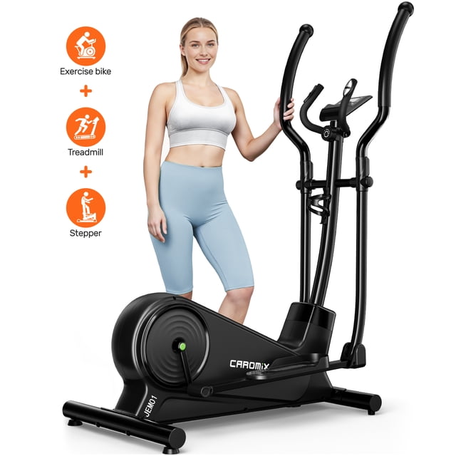 Caromix Elliptical Machine with Magnetic Resistance, Elliptical Exercise Machine for Home with LCD Monitor and Hyper-Quiet Magnetic Driving System, 300LBS Loading Capacity