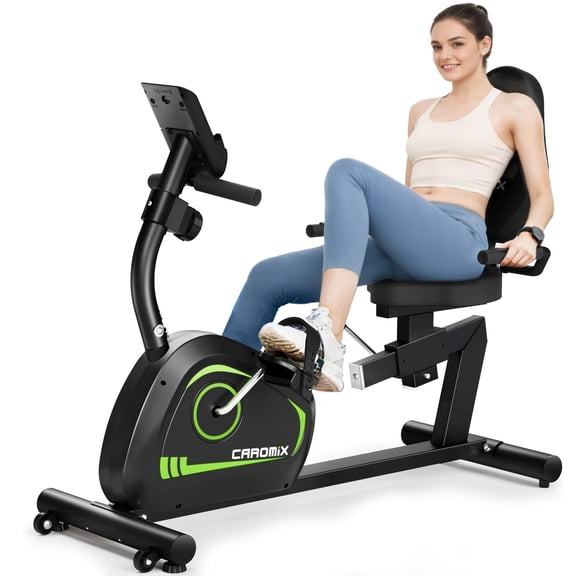 Caromix Recumbent Exercise Bike for Adults Seniors, Magnetic Resistance Indoor Cycling Bike with 8 Levels, Comfort Seat & Heart Rate Monitor, 300LBS Capacity for Home Cardio Workout, Black