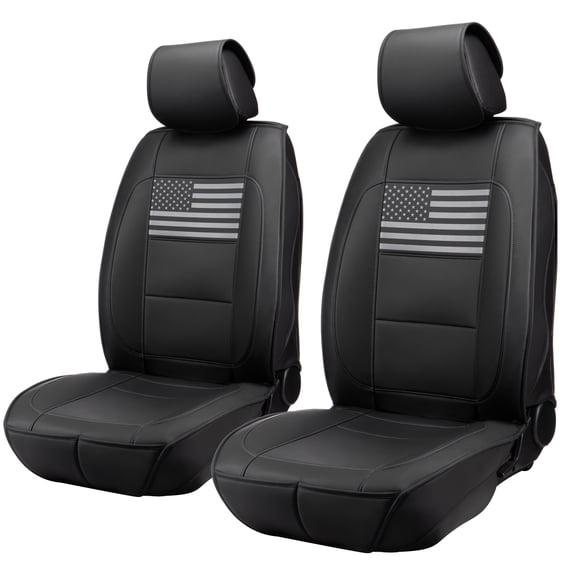 Car Seat Covers Front Set, Universal Fit, Premium Soft Water-proof Napa Leather, 5-Layer Padded Design seat cushion with Front Storage Pocket & Non-Slip Back(USA flag)