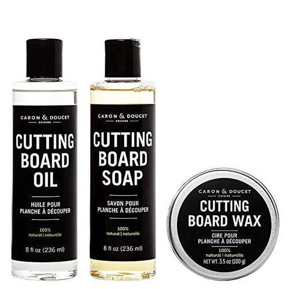 CARON & DOUCET - Ultimate Cutting Board Maintenance Set: Conditioning Oil, Cleaning Soap & Finishing Wax | 100% Plant-Based & Vegan | Best Protection for Wood & Bamboo Cutting Boards & Butcher Blocks!