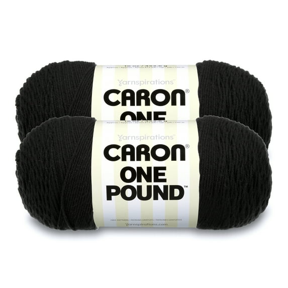 Caron® One Pound™ #4 Medium Acrylic Yarn, Black 16oz/454g, 812 Yards (2 Pack)