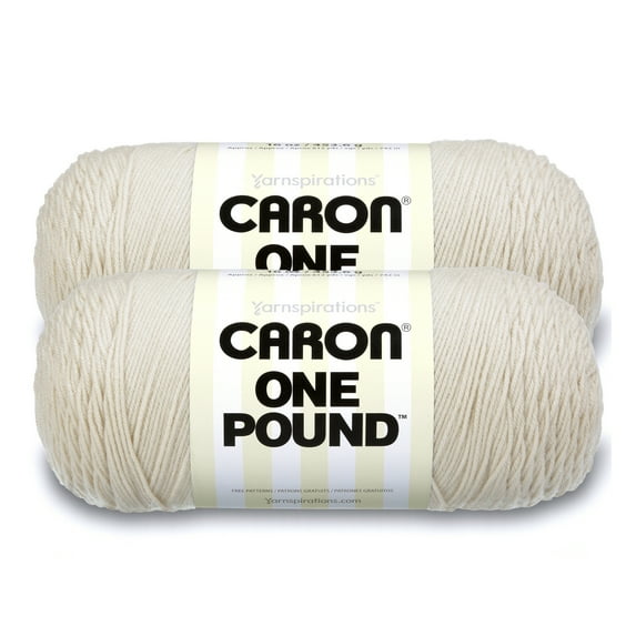 Caron® One Pound™ #4 Medium Acrylic Yarn, Off White 16oz/454g, 812 Yards (2 Pack)