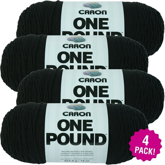 Caron One Pound Yarn - Black, Multipack of 4