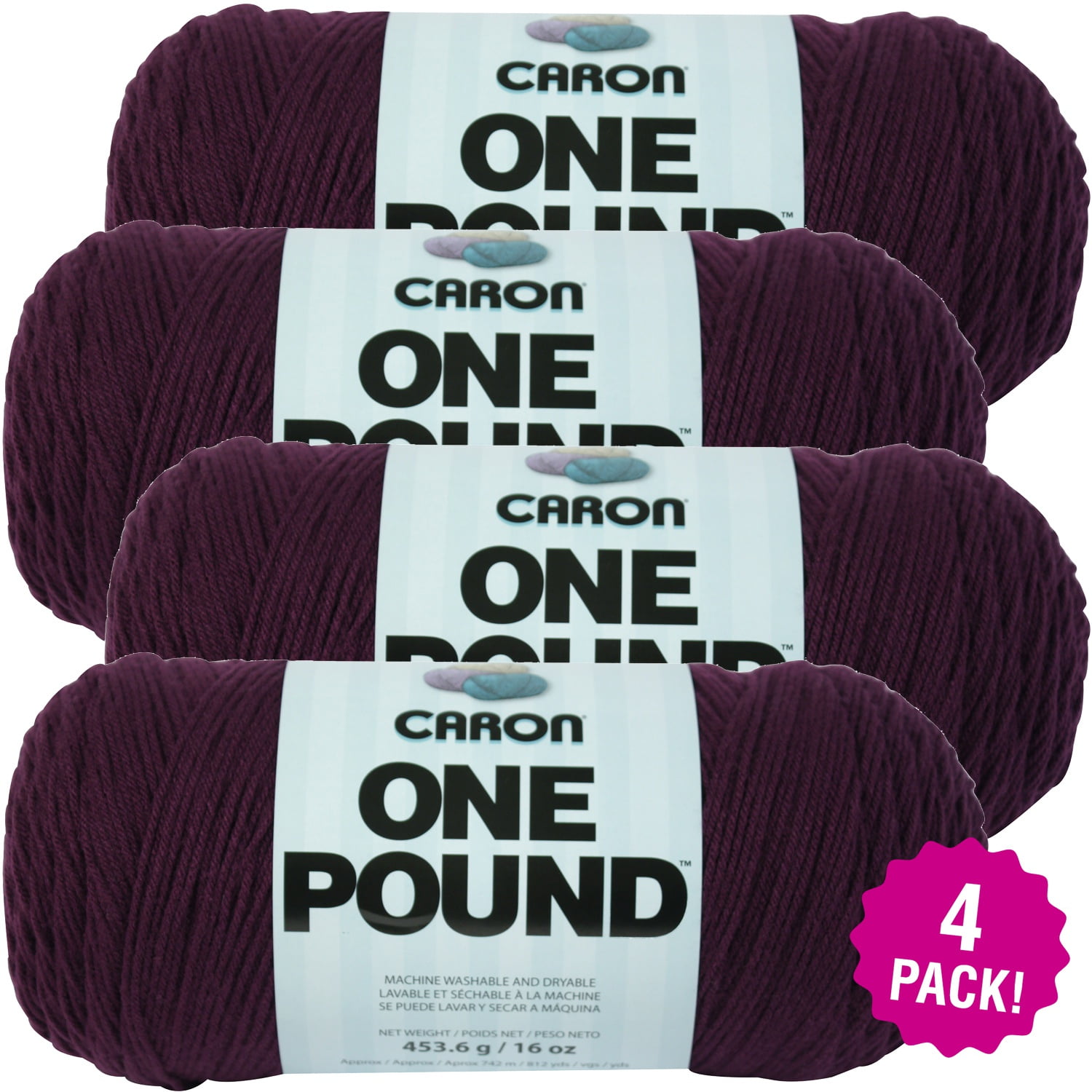Caron One Pound Yarn, Medium 4 / 16 Oz / 453.6 G Deep Violet 