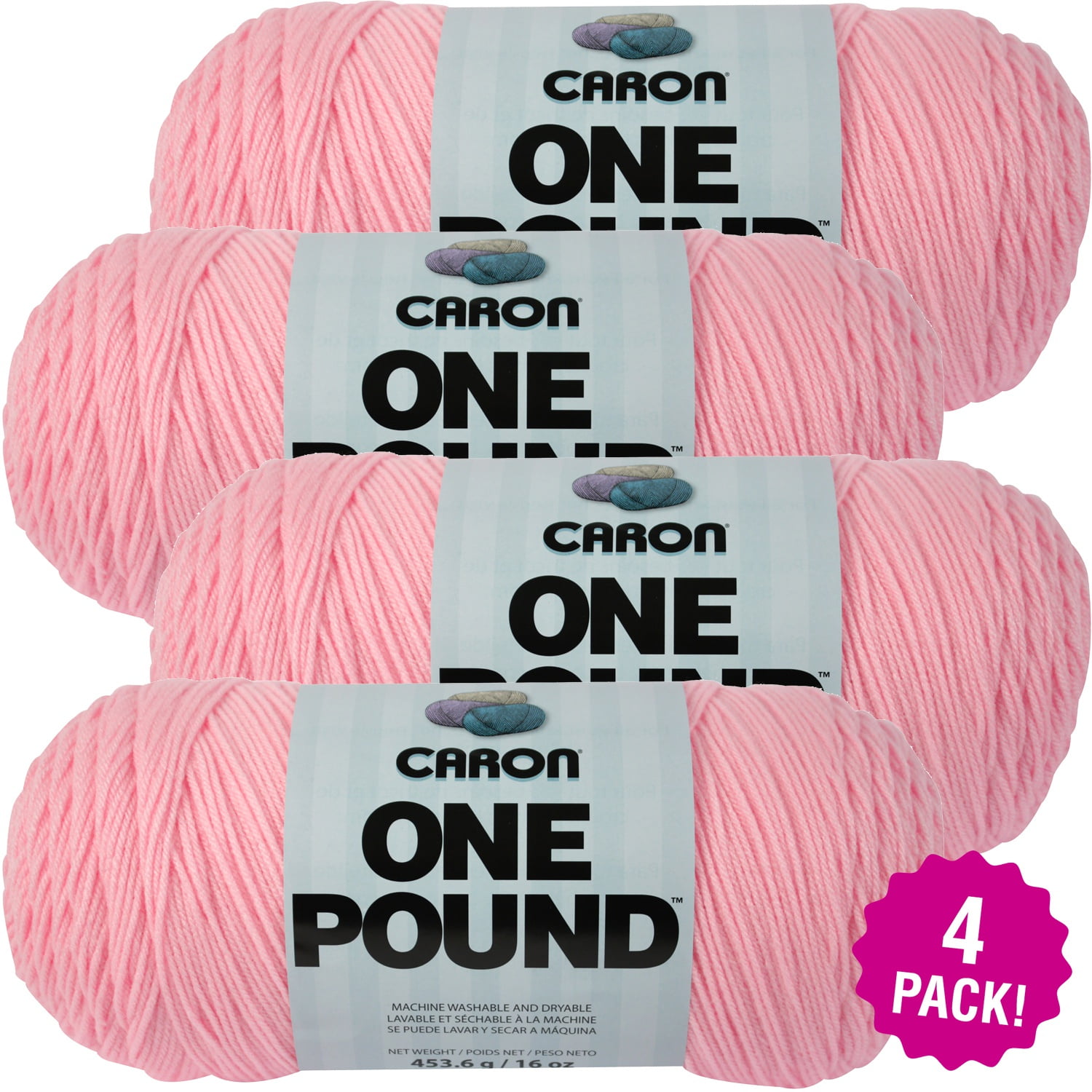Caron One Pound Yarn - Soft Pink, Mutlipack of 4