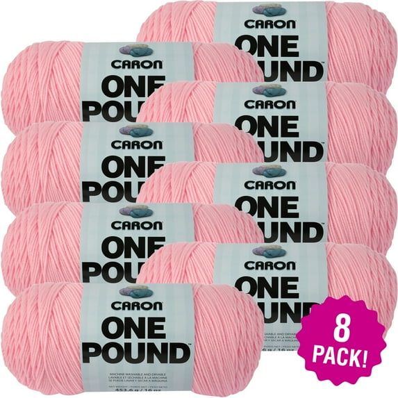 Caron One Pound Yarn - Soft Pink, Mutlipack of 8