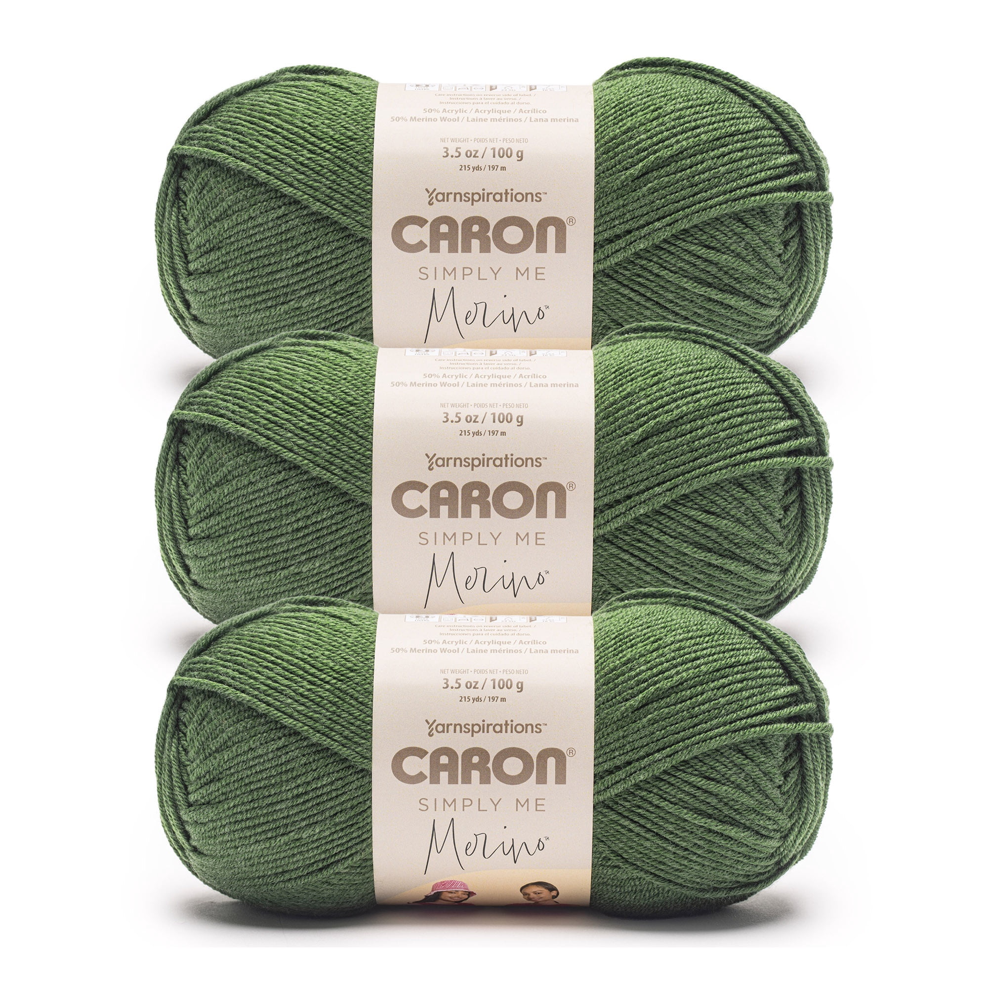 Caron® Simply Me Merino™ #3 DK (Light) Blend Yarn, Basil Heather 3.5oz/100g 215 Yards (3 Pack)