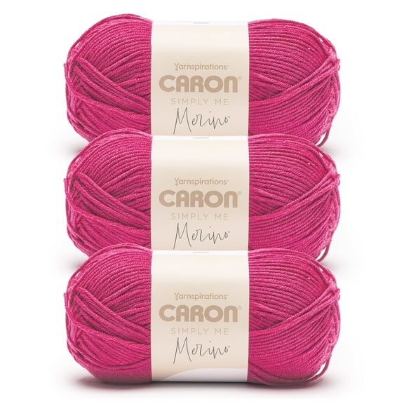 Caron® Simply Me Merino™ #3 DK (Light) Blend Yarn, Shocking Pink 3.5oz/100g 215 Yards (3 Pack)