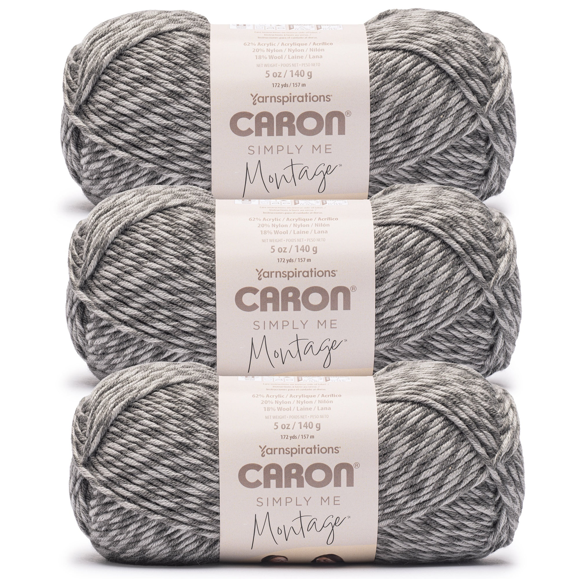 Caron® Simply Me Montage™ #5 Bulky Blend Yarn, Onyx 5oz/140g 172 Yards (3 Pack)