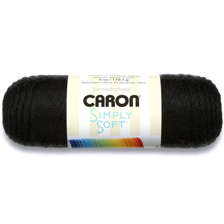 Caron Simply Soft 4 Medium Acrylic Yarn, Black 6oz/170g, 315 Yards