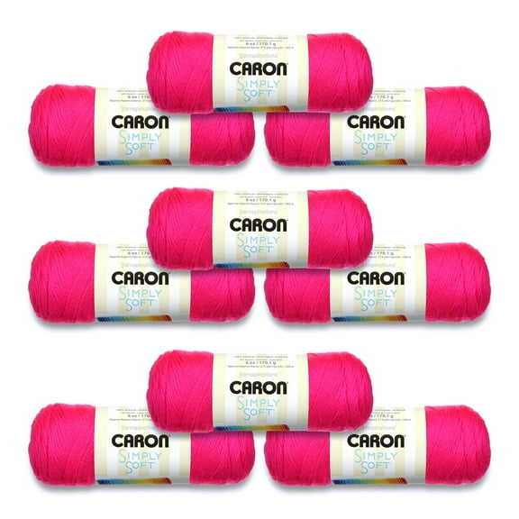 Caron® Simply Soft® #4 Medium Acrylic Yarn, Neon Pink 6oz/170g, 315 Yards (9 Pack)