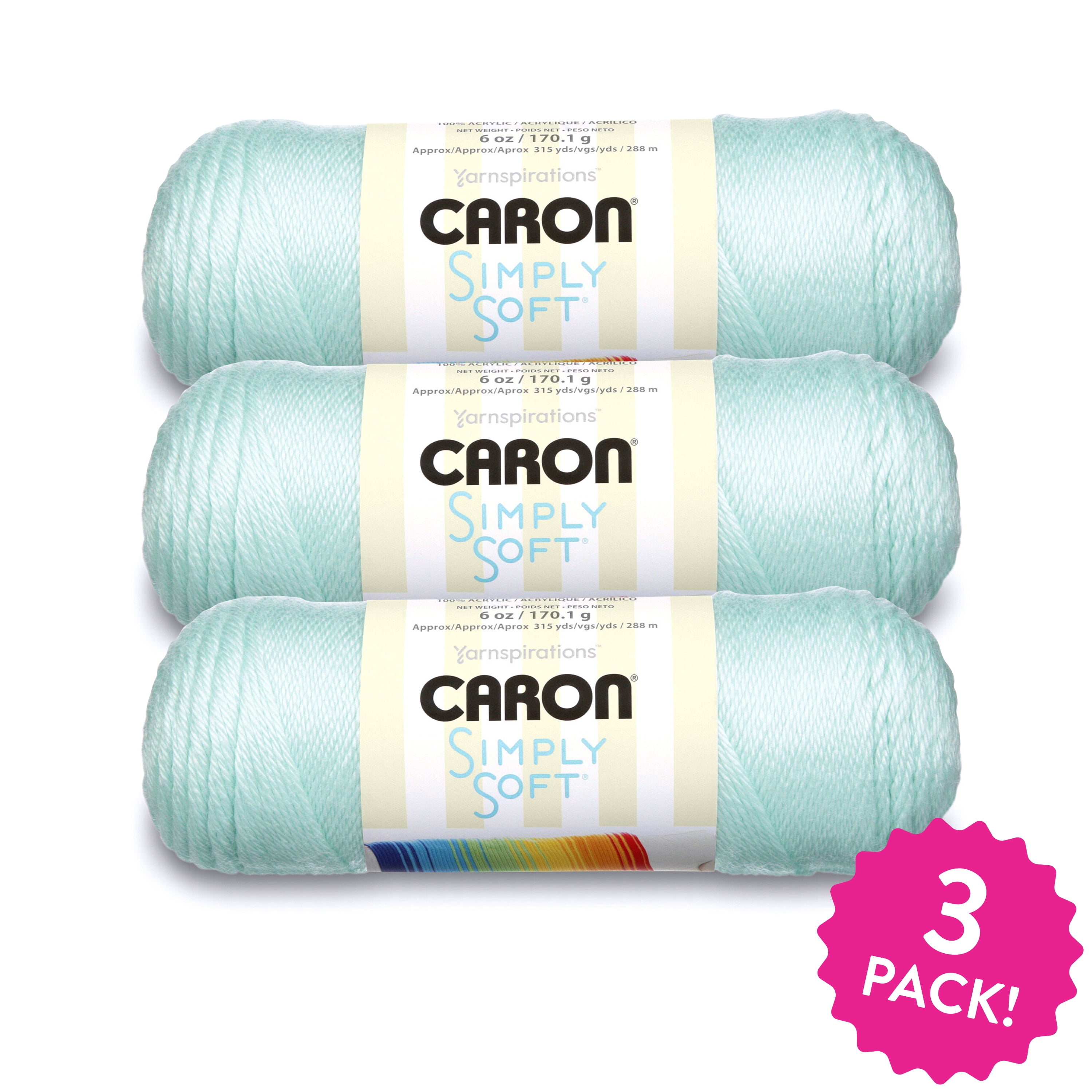 Caron Simply Soft 4 Medium Acrylic Yarn, Soft Green 6oz/170g, 315 Yards (3  Pack) 