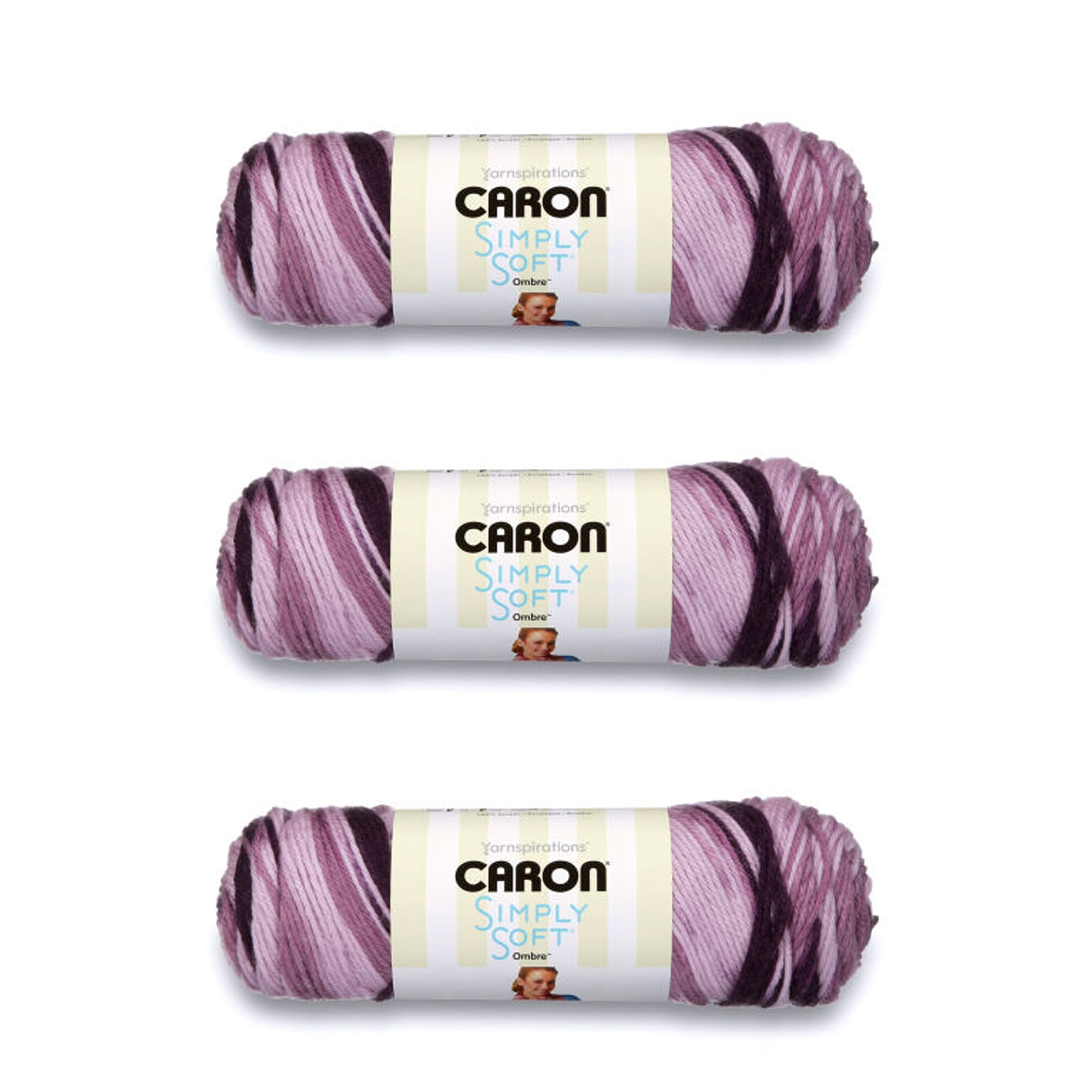 SPINRITE Caron Simply Soft Ombres Yarn-Grape Purple, Multipack Of 3