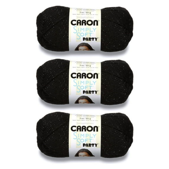 Caron® Simply Soft® Party™ #4 Medium Acrylic Yarn, Black Sparkle 3oz/85g, 164 Yards (3 Pack)