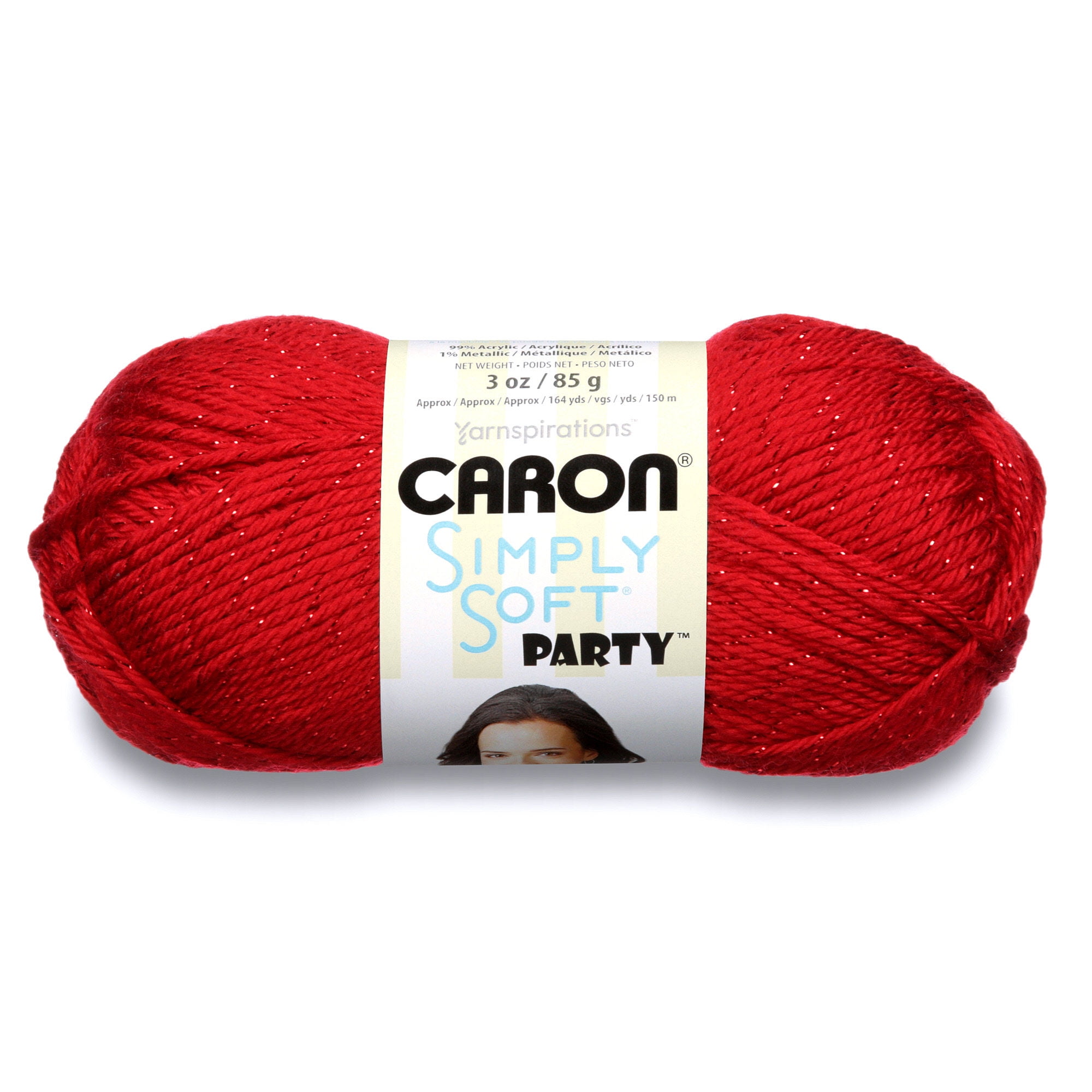 Caron Simply Soft Party 4 Medium Acrylic Yarn, Fuchsia Sparkle 3oz