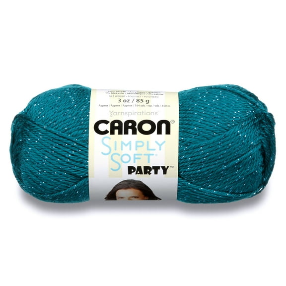 Caron Simply Soft Party 4 Medium Acrylic Yarn, Teal Sparkle 3oz/85g, 164 Yards