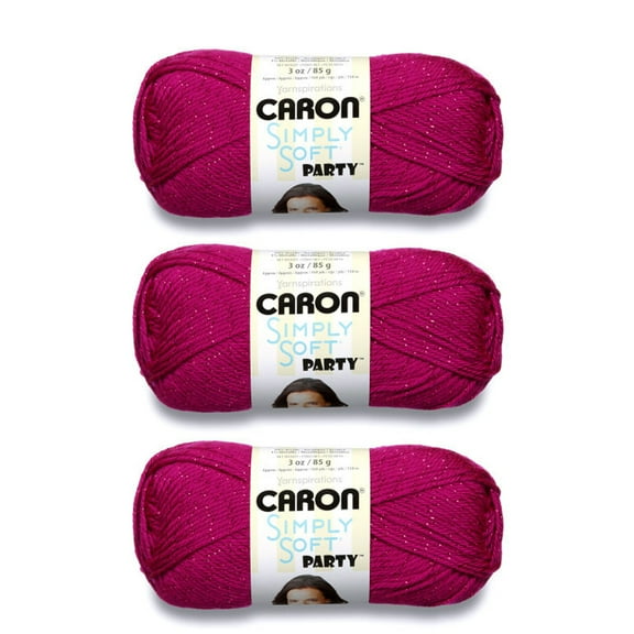 Caron Simply Soft Party Fuchsia Sparkle Yarn - 3 Pack of 85g/3oz - Acrylic - 4 Medium (Worsted) - 164 Yards - Knitting/Crochet