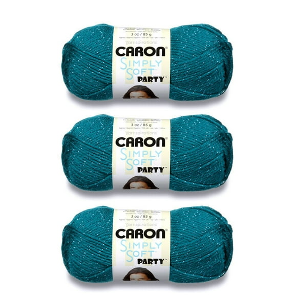 Caron Simply Soft Party Teal Sparkle Yarn - 3 Pack of 85g/3oz - Acrylic - 4 Medium (Worsted) - 164 Yards - Knitting/Crochet