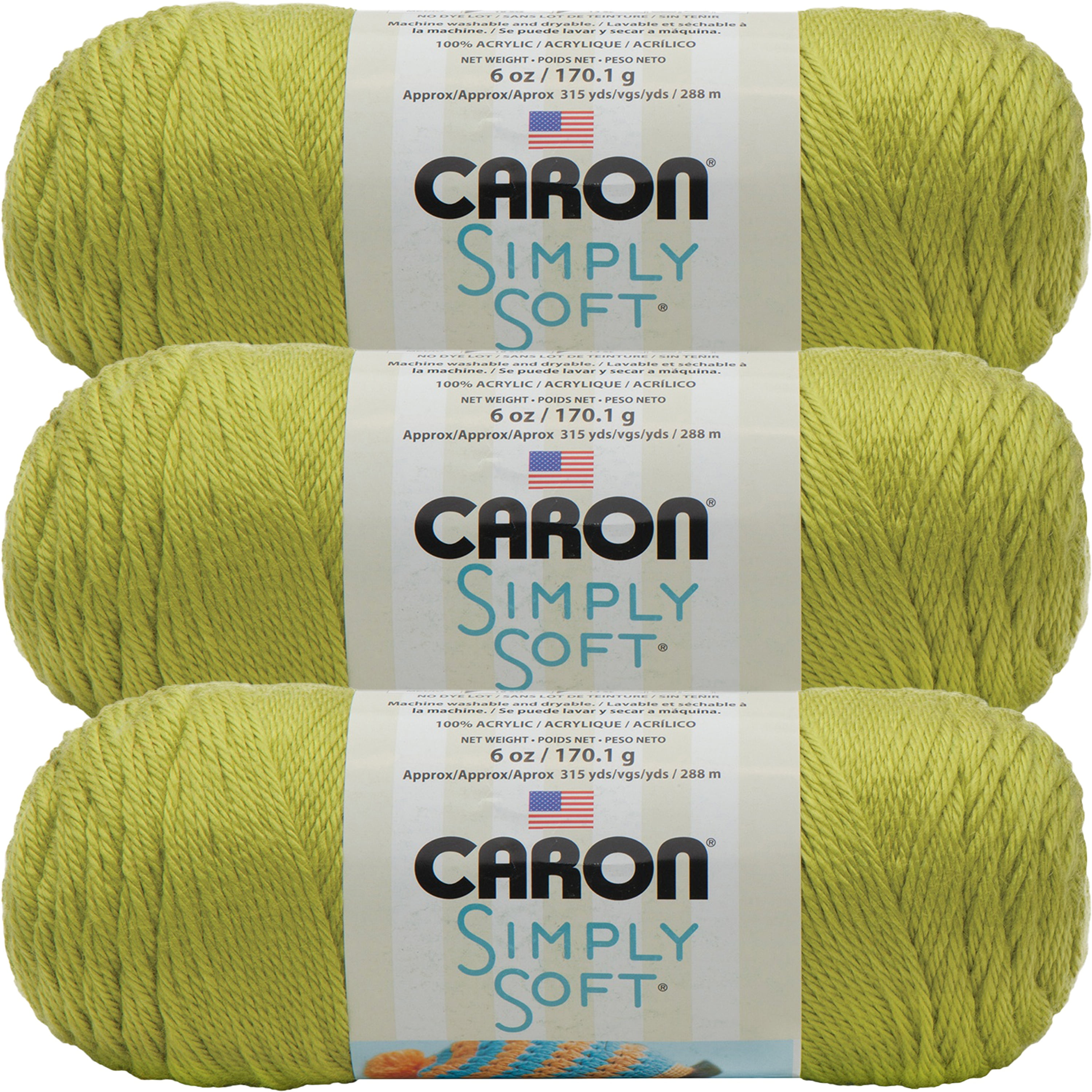 SPINRITE Caron Simply Soft Solids Yarn-Chartreuse, Multipack Of 3