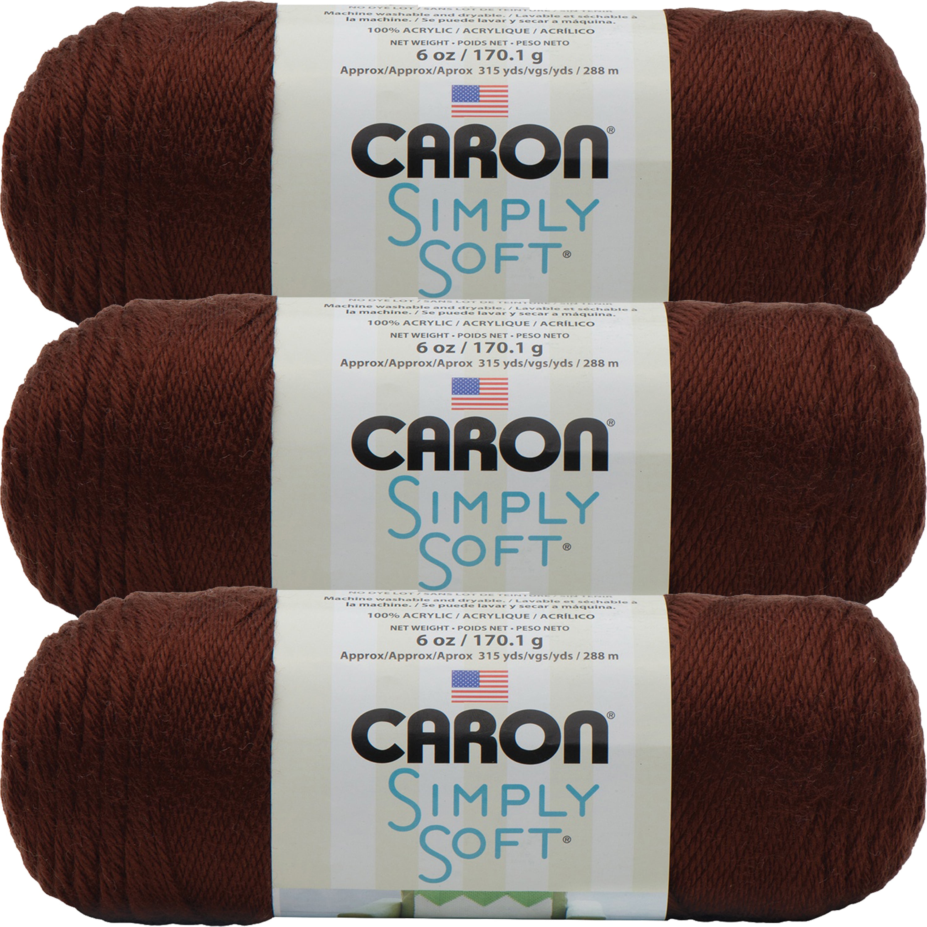 SPINRITE Caron Simply Soft Solids Yarn-Chocolate, Multipack Of 3