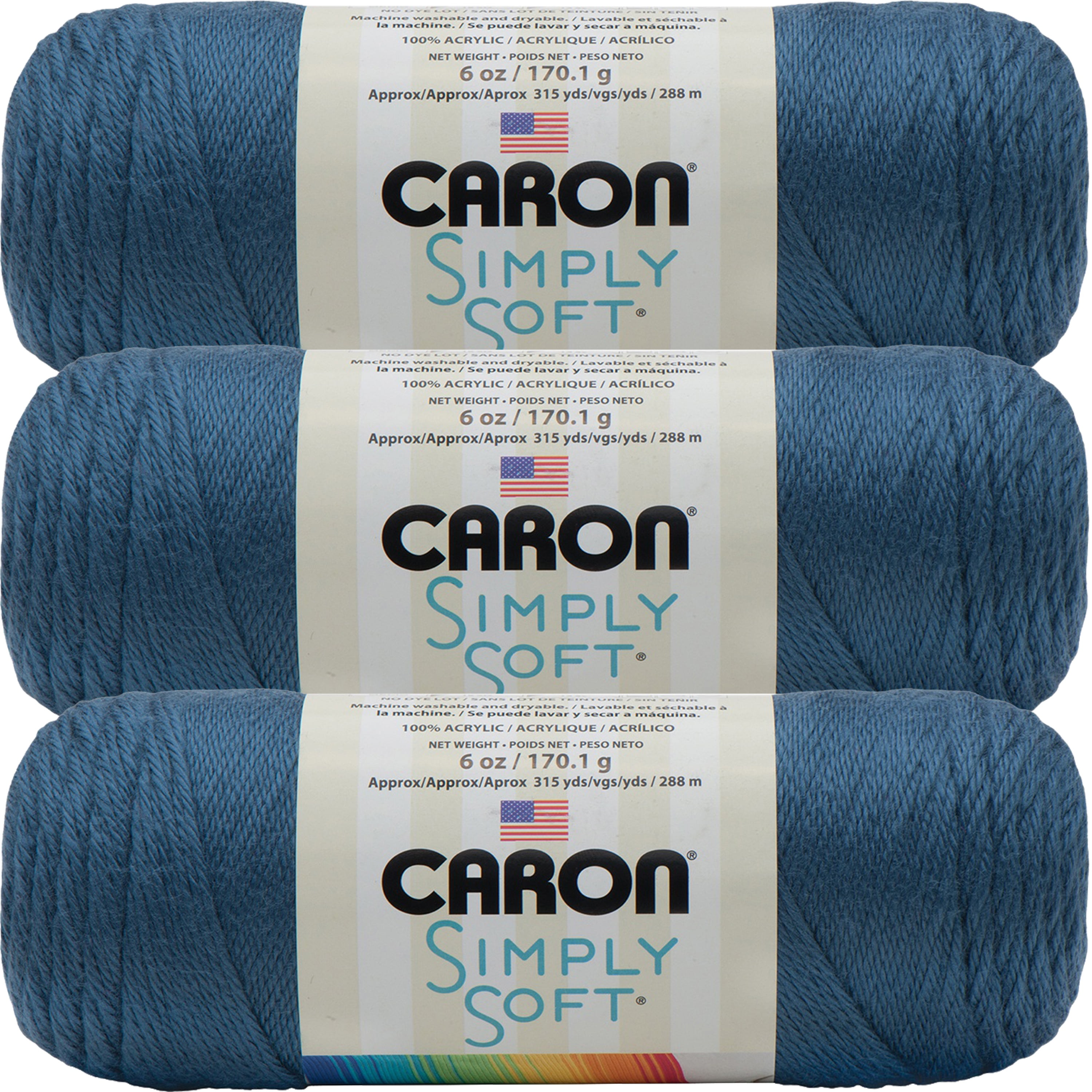 SPINRITE Caron Simply Soft Solids Yarn-Country Blue, Multipack Of 3