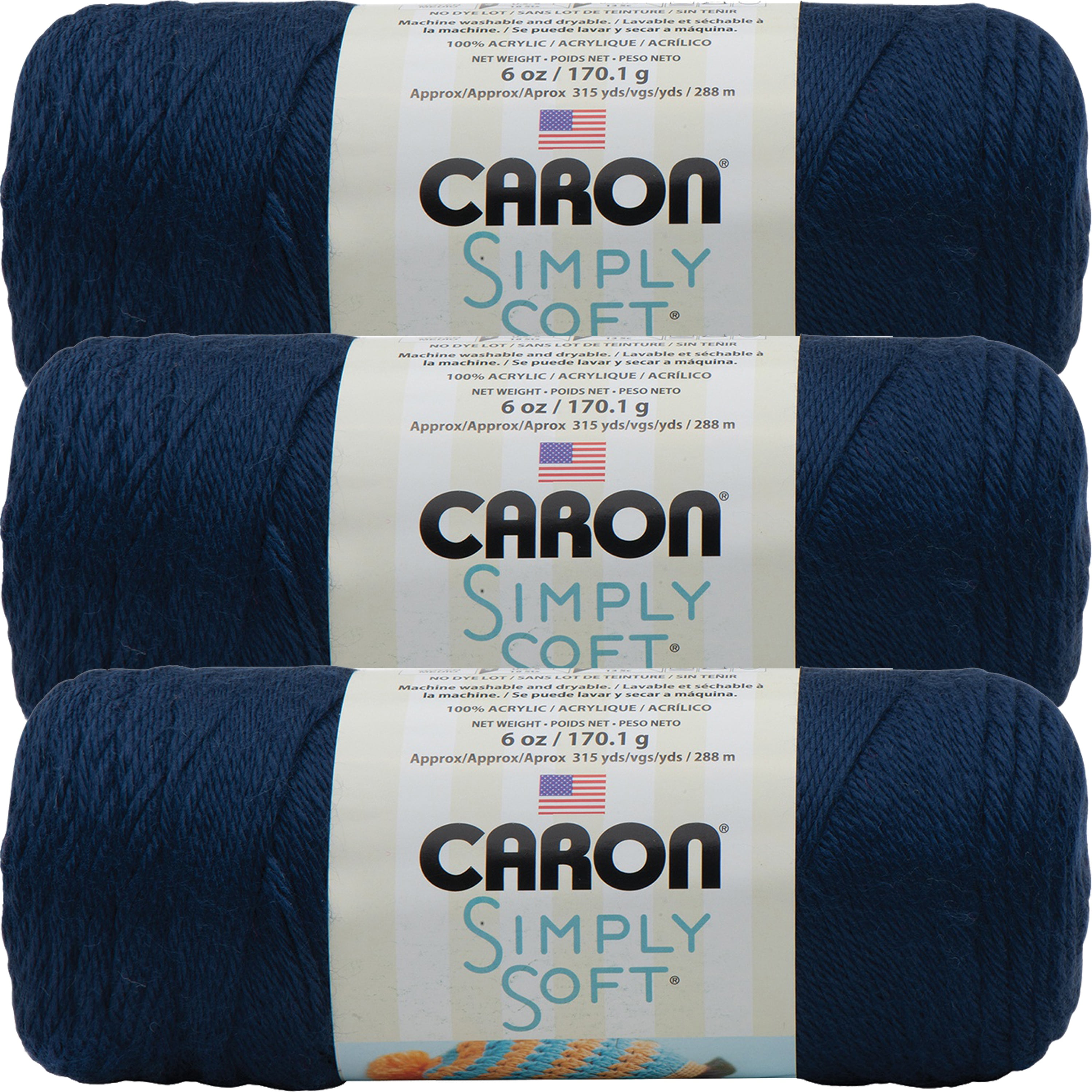 SPINRITE Caron Simply Soft Solids Yarn-Dark Country Blue, Multipack Of 3