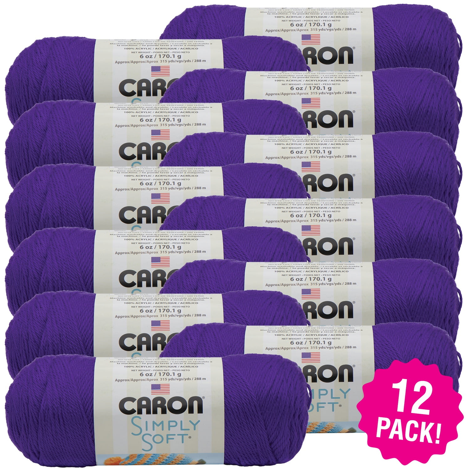 Caron Simply Soft Solids Yarn - Iris, Multipack of 12