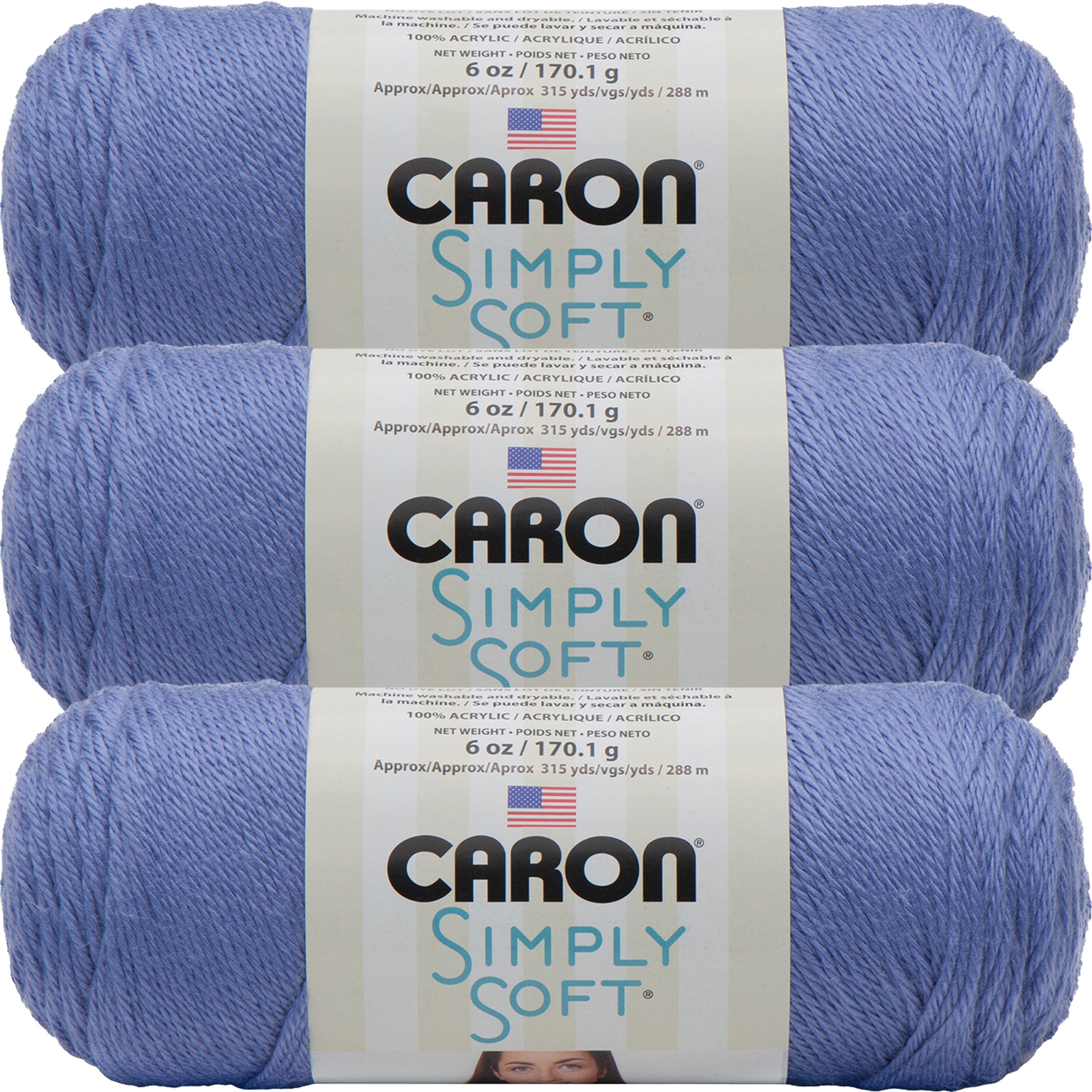 SPINRITE Caron Simply Soft Solids Yarn-Lavender Blue, Multipack Of 3