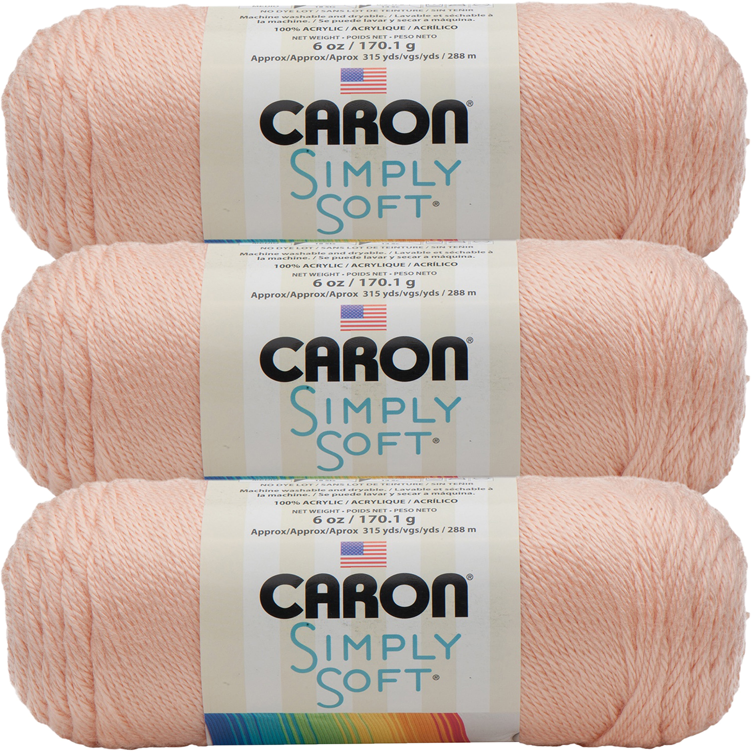 SPINRITE Caron Simply Soft Solids Yarn-Light Country Peach, Multipack Of 3
