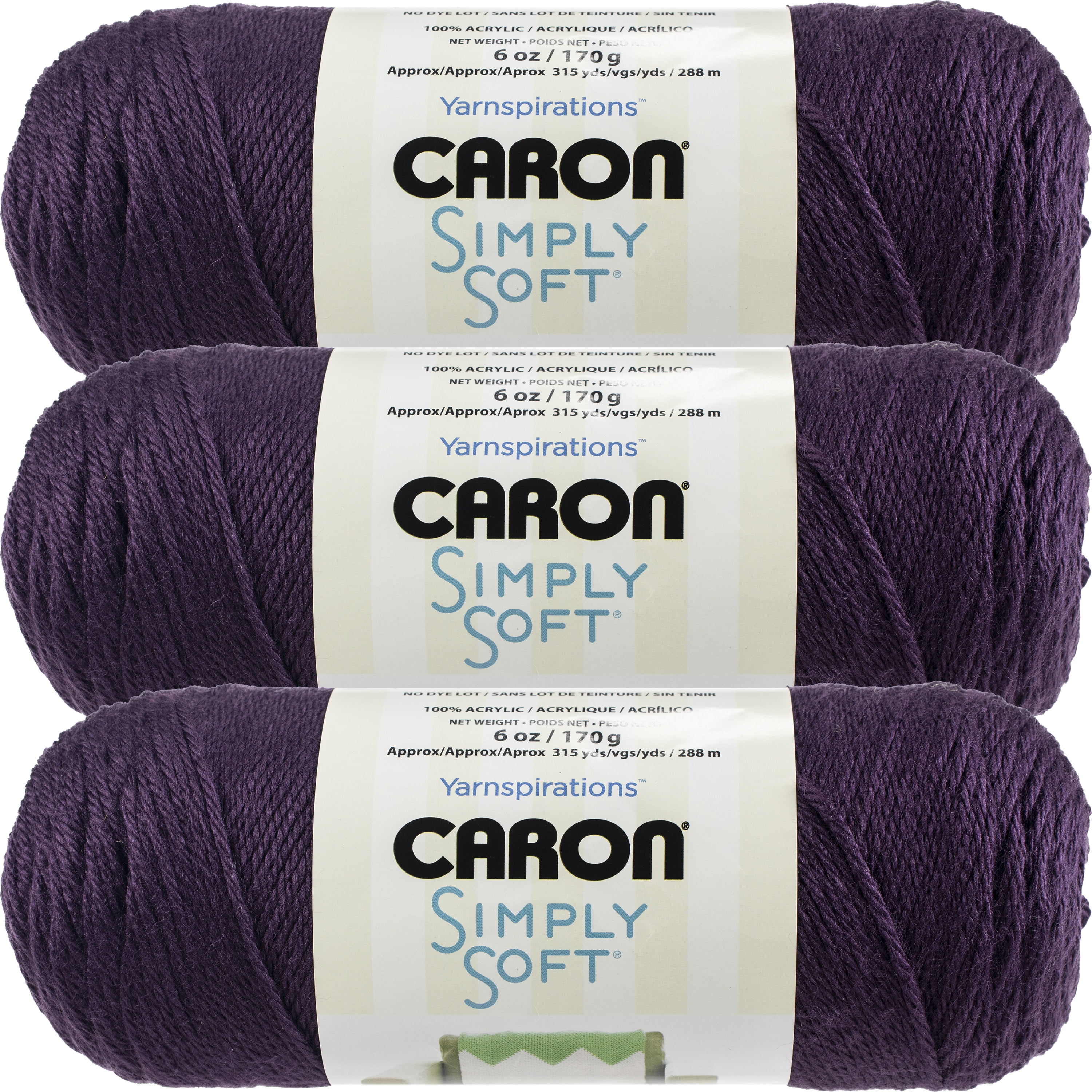 SPINRITE Caron Simply Soft Solids Yarn-Plum Perfect, Multipack Of 3