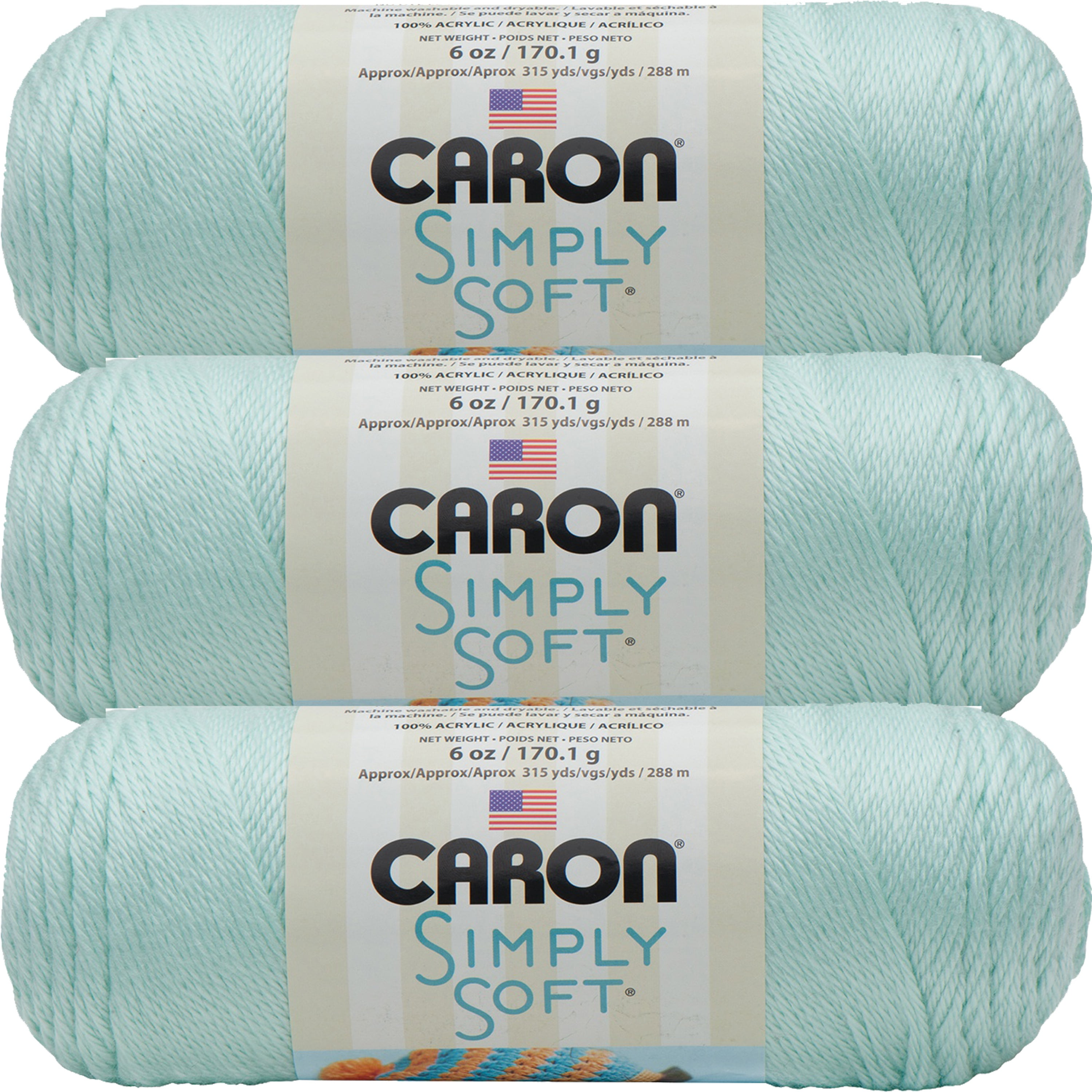 SPINRITE Caron Simply Soft Solids Yarn-Soft Green, Multipack Of 3