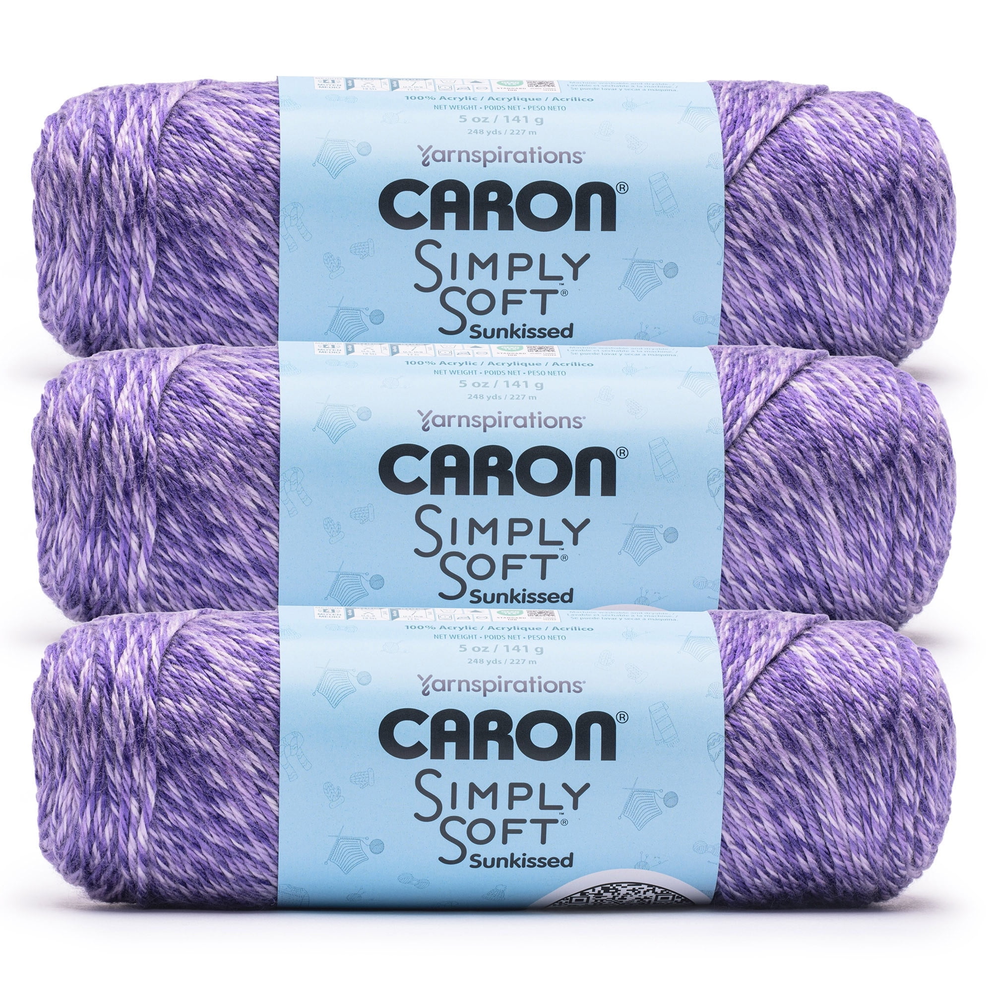 Caron® Simply Soft Sunkissed™ #4 Worsted (Medium) Acrylic Yarn, Grape Tonal 5oz/141g 248 Yards (3 Pack)