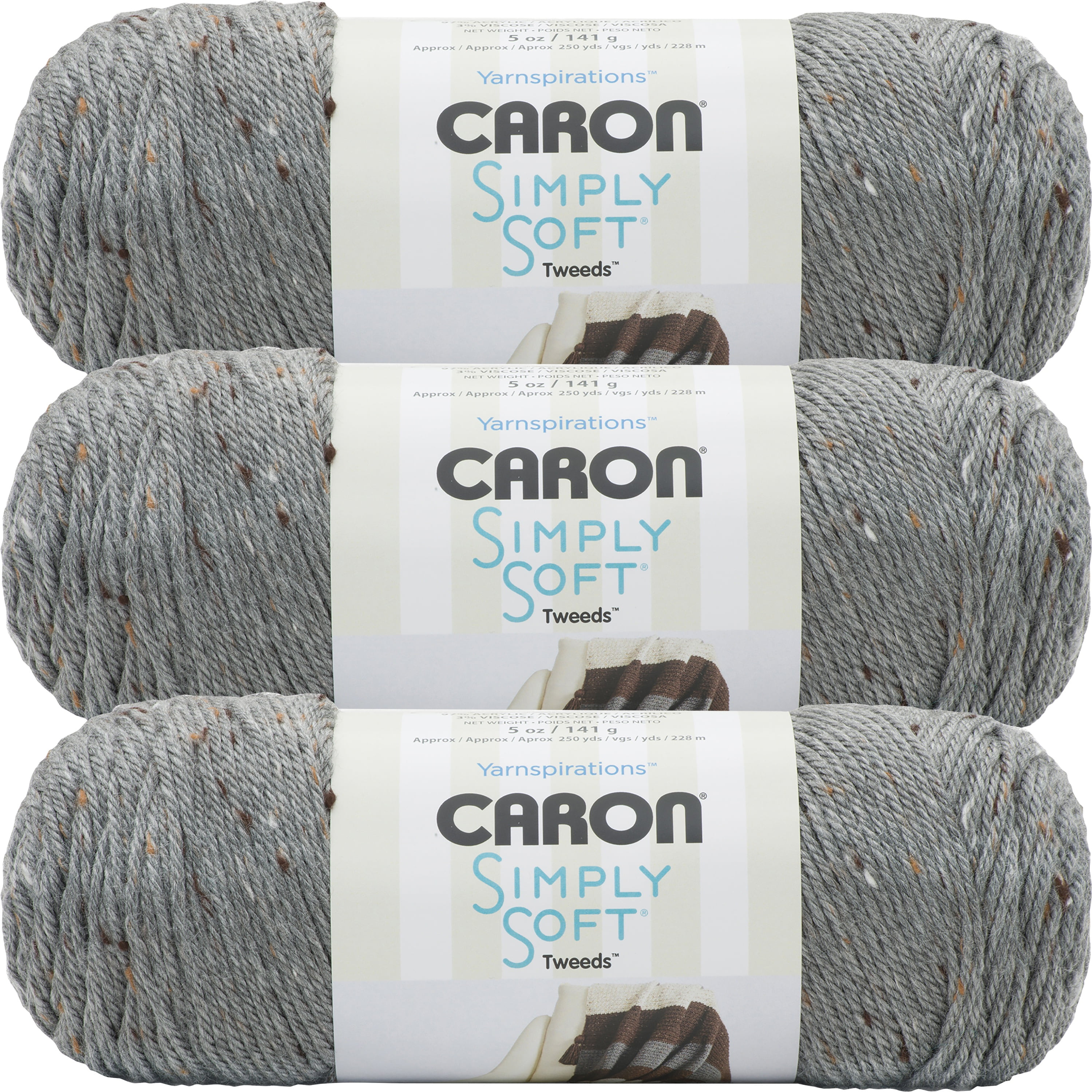 SPINRITE Caron Simply Soft Tweeds Yarn-Gray Heather, Multipack Of 3