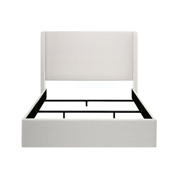 Caron Upholstered Wingback Bed Queen Size With 54 Inch High Headboard Minimalist Design For Easy Assembly Box Spring Required Textured Ivory Chenille Fabric