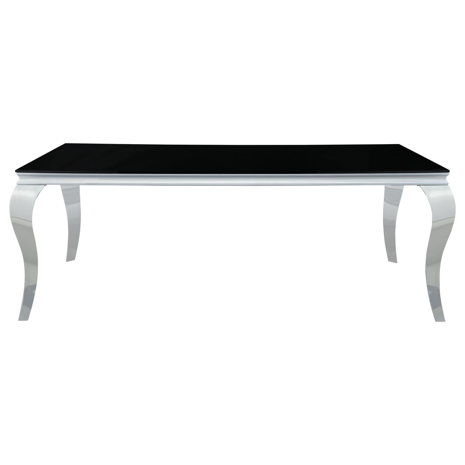 Carone Rectangular Glass Top Dining Table in Black and Chrome