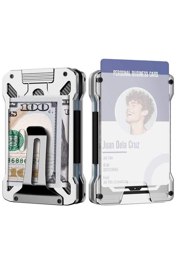 Slim Wallet for Men and Card Holder | RFID Protected | Pull-Up Function | Front Pocket Wallets | ID Card Window | Integrated Money Clip | Sliver Y101