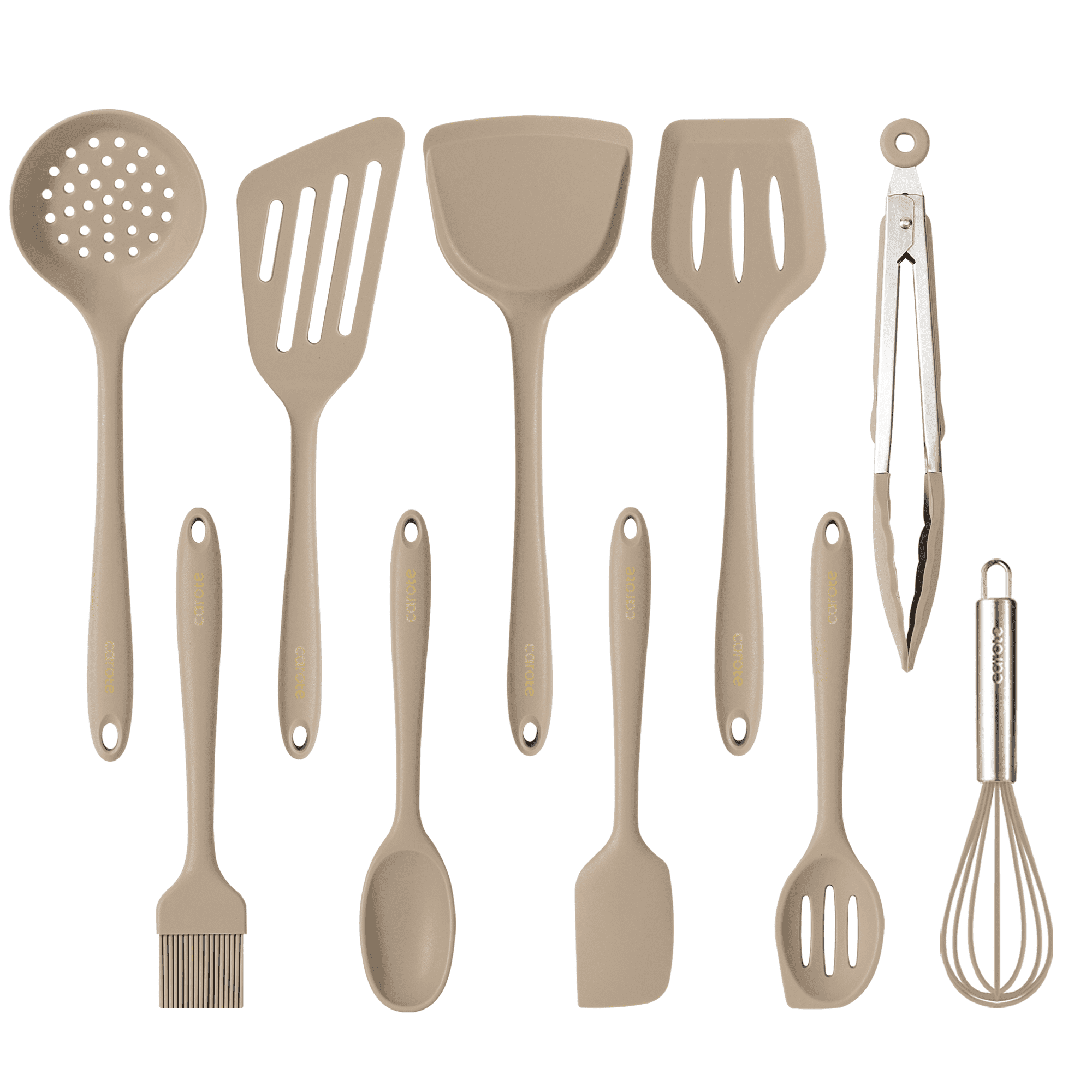 Carote 10Pcs Silicone Kitchen Cooking Utensils Set, Nonstick Cooking Utensil, Dishwasher Safe, Brown - Walmart.com