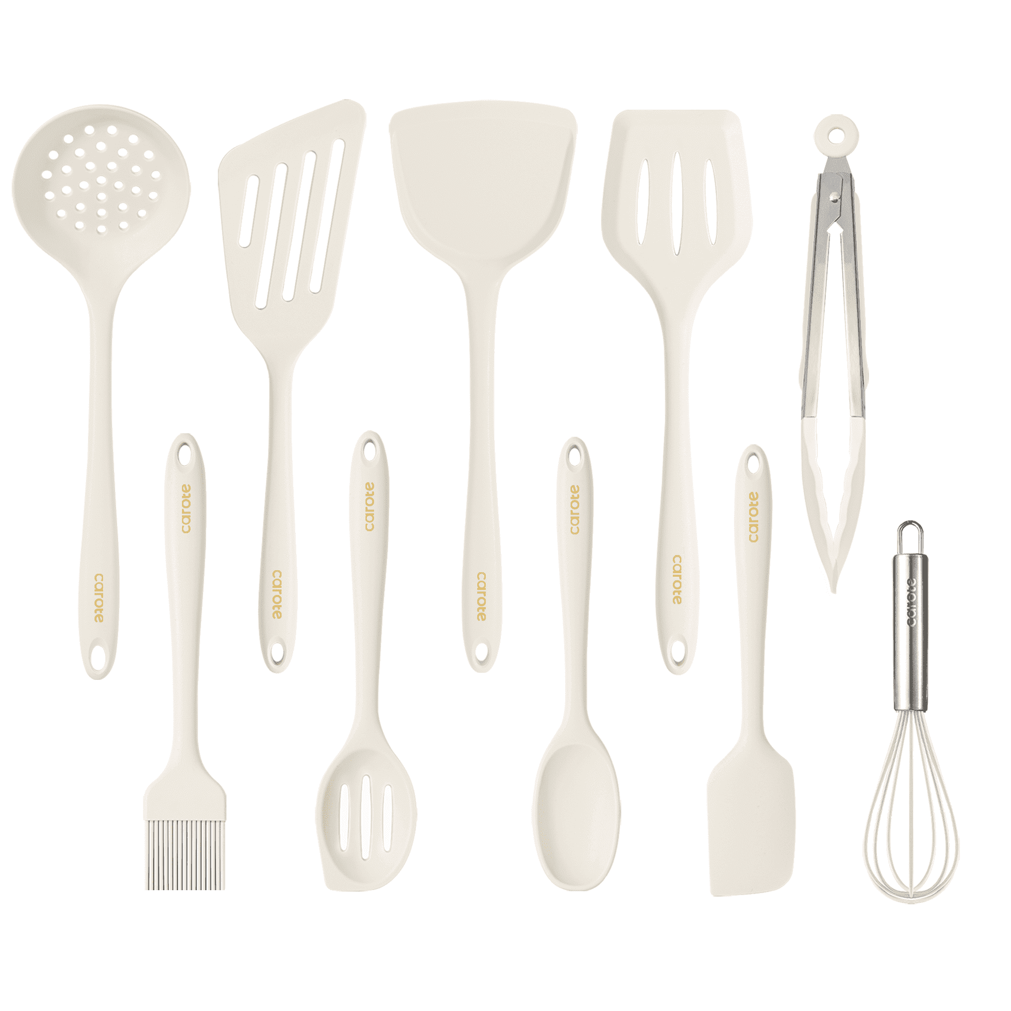 The Coupon deal of  Carote 10Pcs Silicone Kitchen Cooking Utensils Set, Nonstick Cooking Utensil, Dishwasher Safe, White
