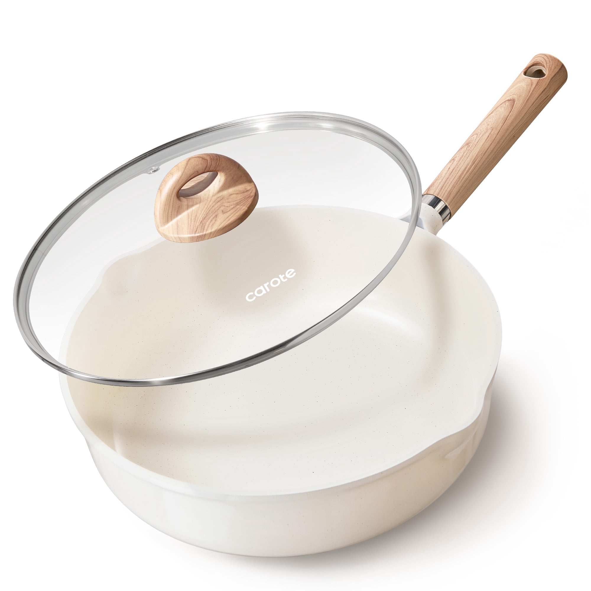 Carote 11" Ceramic Nonstick Saute Pan with Lid Cover Non-Stick Deep Frypan With Induction, Bon Appetit, White Granite, 5QT
