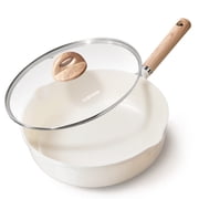 Carote 11" Ceramic Nonstick Saute Pan with Lid Cover Non-Stick Deep Frypan With Induction, Bon Appetit, White Granite, 5QT