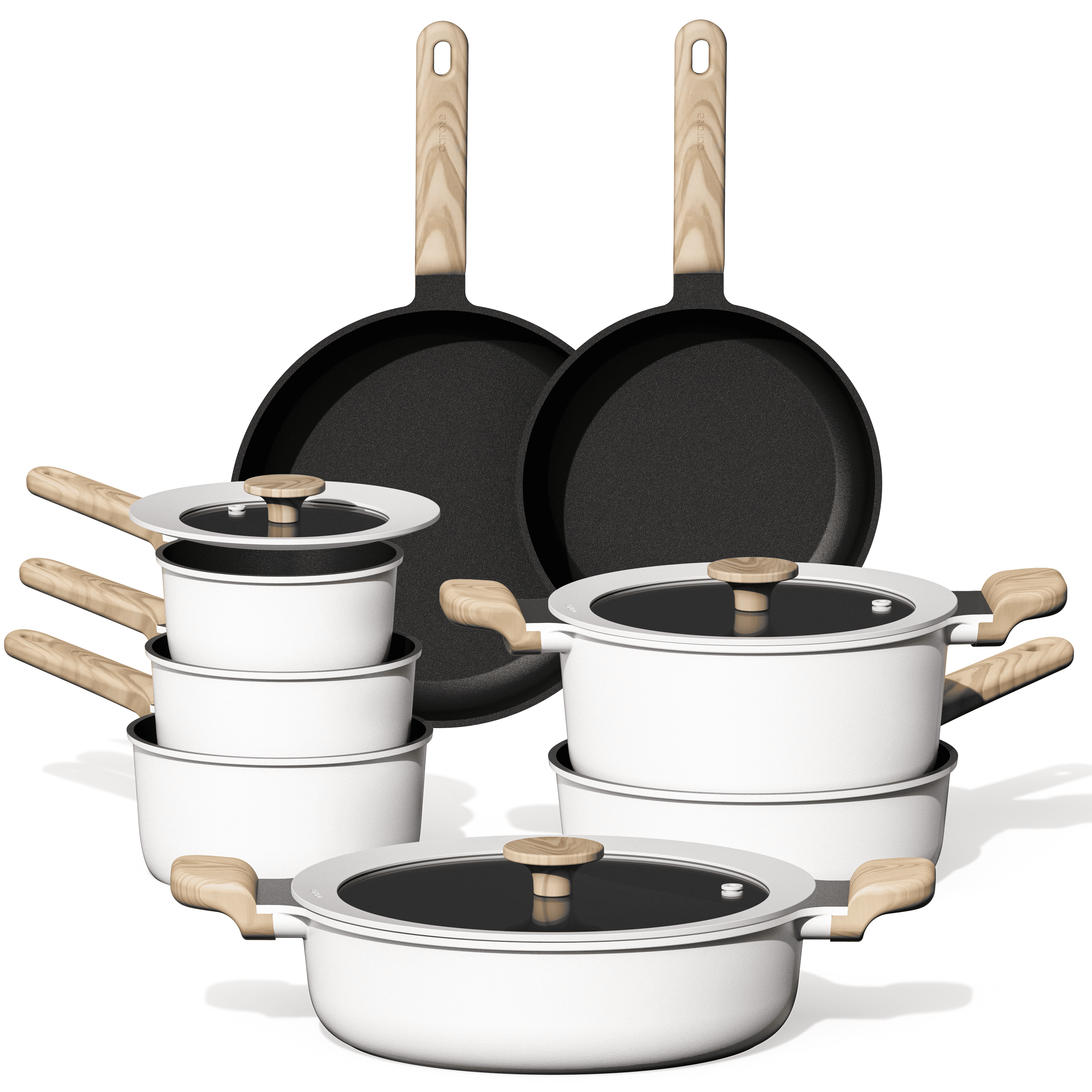 Carote 4 Pcs Nonstick Cookware Sets, Pots and Pans Set, Induction Cookware, Black and White