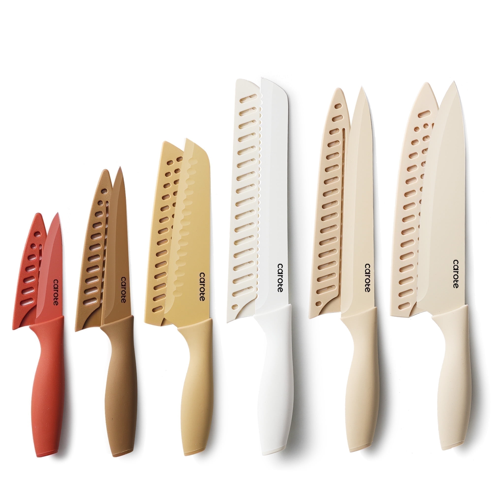 Carote 12 Pcs Kitchen Knife Set, Stainless Steel Knife Set with Creamic Coating, Taupe