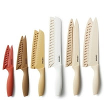 Carote 12 Pcs Kitchen Knife Set, Stainless Steel Knife Set with Creamic Coating, Taupe