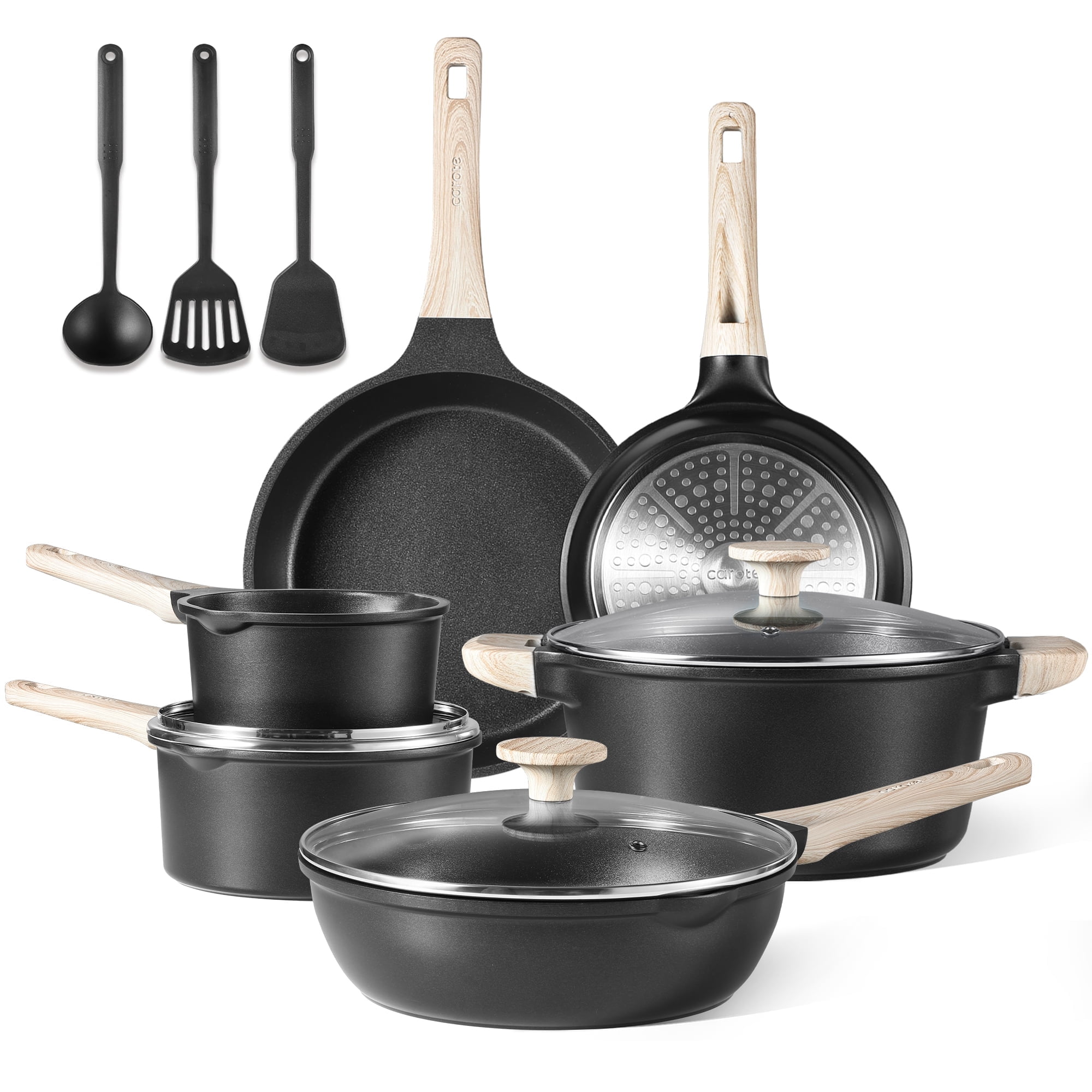 Carote 12 Pcs Nonstick Cookware Sets, Non Stick Pots and Pans Set, Induction Cookware, Black - Walmart.com