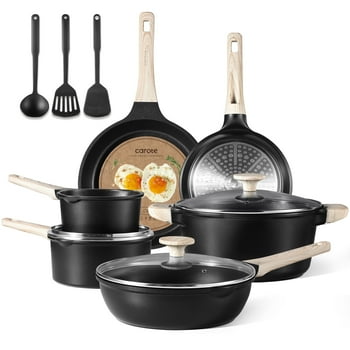 Carote 12 Pcs Nonstick Cookware Sets, Non Stick Pots and Pans Set, Induction Cookware, Black