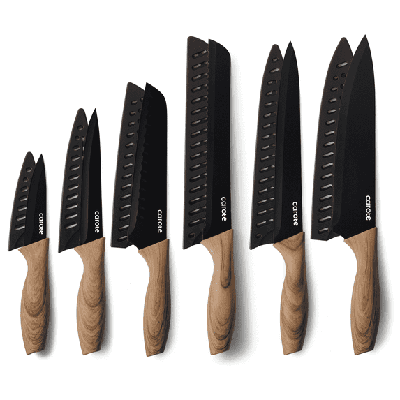 Carote 12Pcs Knife Set with Blade Guards, Black Granite Ceramic Coating, Stainless Steel Blade
