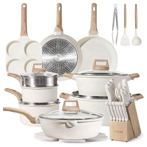 Carote 13 Pcs Nonstick Cookware Sets, Pots and Pans Set, White