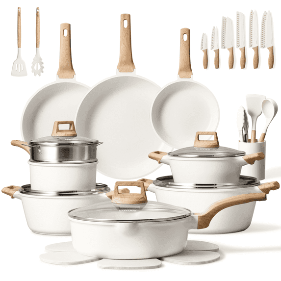 CAROTE 39-Piece Nonstick Pots and Pans Set, Induction Cookware Set with Granite Coating & Knife